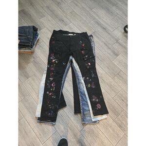 FWRD, Men's Paint Splatter Cargo Jeans, Black, Size 36